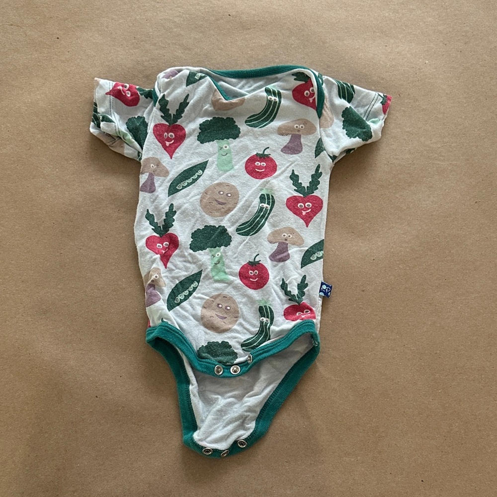 Kickee Pants Green and Red Veggie Print Bodysuit
